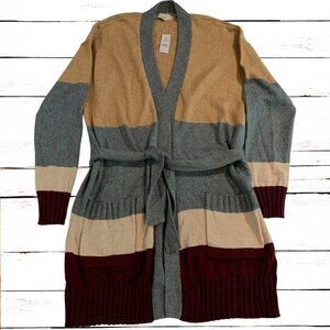 NWT LOFT Color Block Cardigan Sweater with Tie Belt Size XL